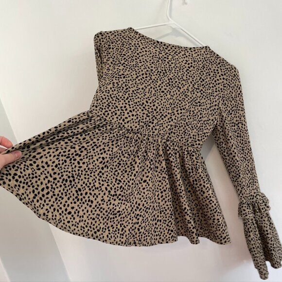 NEW NWT PEACH LOVE CALIFORNIA Tan Brown Black Dotted Long Bell Sleeve Blouse S - Picture 14 of 14